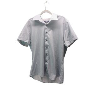 STONE ROSE Mens Short Sleeve Button Down Shirt White Blue Geometric Print XL